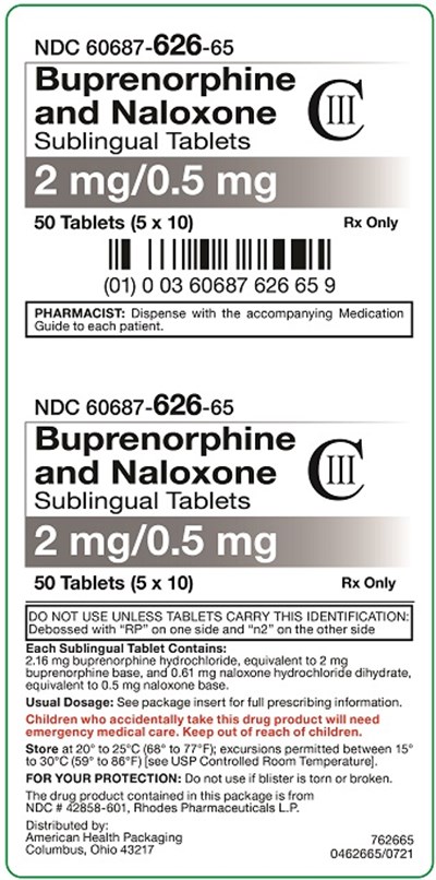 2 mg-0.5 mg Carton.jpg 2 mg/0.5 mg Buprenorphine and Naloxone Sublingual Tablets Carton - 2 mg 0.5 mg Carton